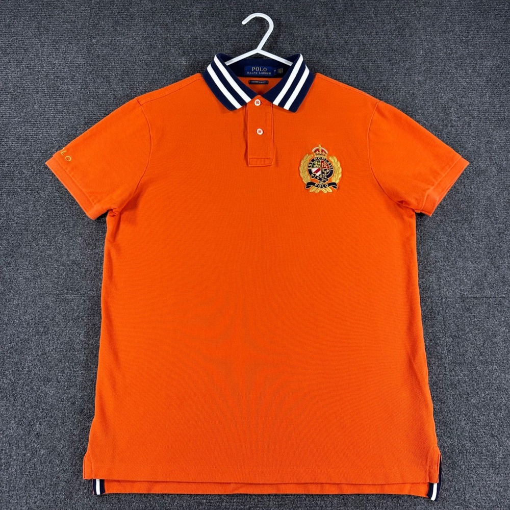 Polo Ralph Lauren Polo Shirt Mens M Medium Orange Crest Custom Slim Fit Pique - Picture 3 of 15